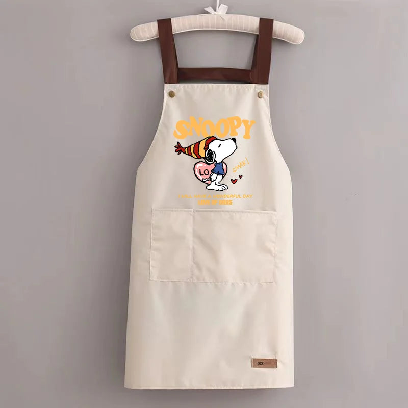 Snoopys Kitchen Apron Waterproof Ladies Men Home Apron Wipeable Oil Resistant Baking Barbecue Restaurant Cafe Aprons Kawaii Gift