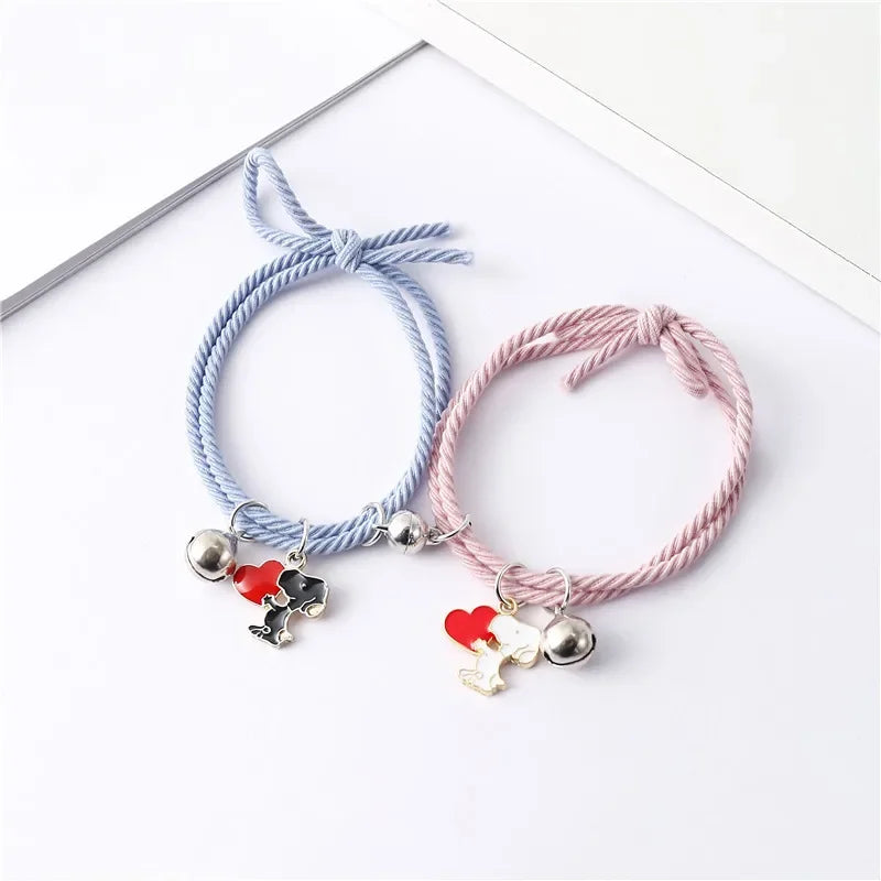 1Pair Snoopy Bracelet Couple Charm Adjustable Braided Magnetic Attraction Bracelet Cute Cartoon Friend Braid Rope Jewelry Gifts