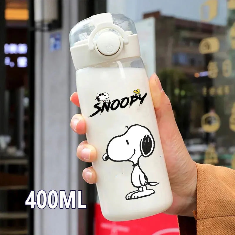 Snoopy Straw Bottles 600ml/400ML Transparent Plastic Anti Drop Water Bottle Children Students Charlie Browns Outdoor Capacity