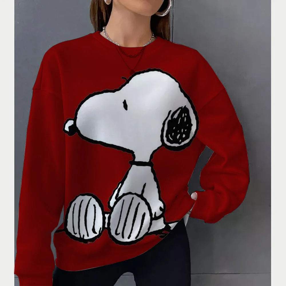 2026 autumn and winter new Snoopy round neck loose sportswear women's casual long sleeved pullover hooded top