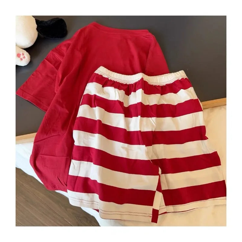 Red Cotton Pajamas For Women Short Sleeve Snoopy Pyjama