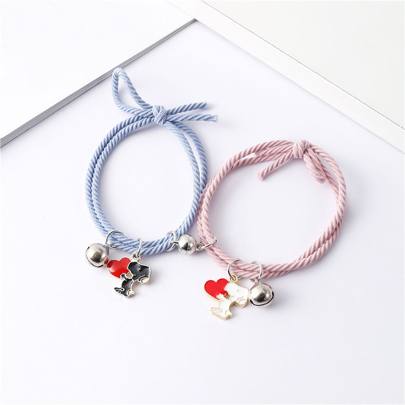 1Pair Snoopy Bracelet Couple Charm Adjustable Braided Magnetic Attraction Bracelet Cute Cartoon Friend Braid Rope Jewelry Gifts