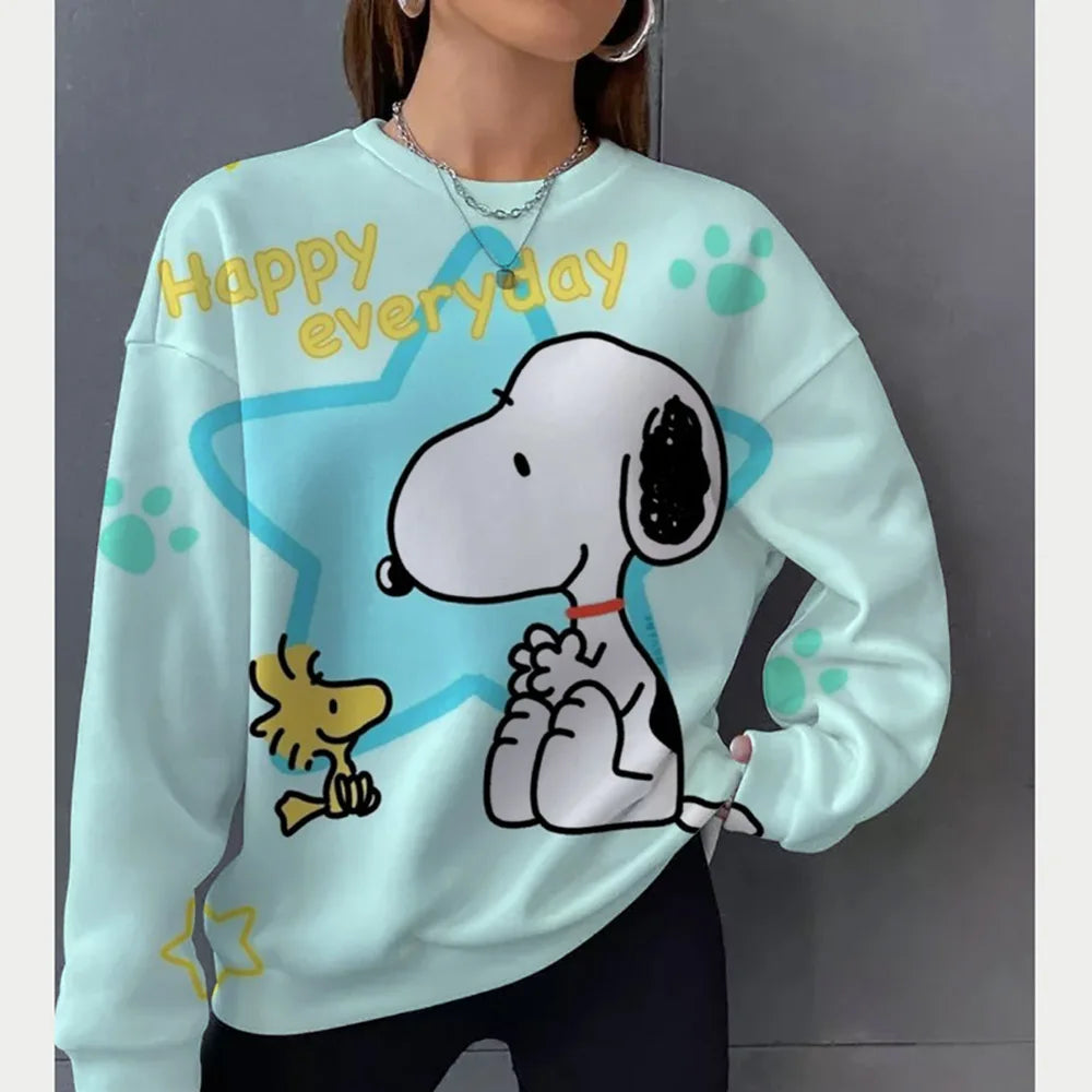 2026 autumn and winter new Snoopy round neck loose sportswear women's casual long sleeved pullover hooded top