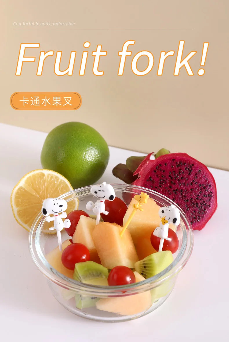 8pcs Snoopys Fruit Fork Mini Cartoon Woodstock Children Snack Dessert Food Pick Toothpick Creative Picnic Bento Party Decor Gift