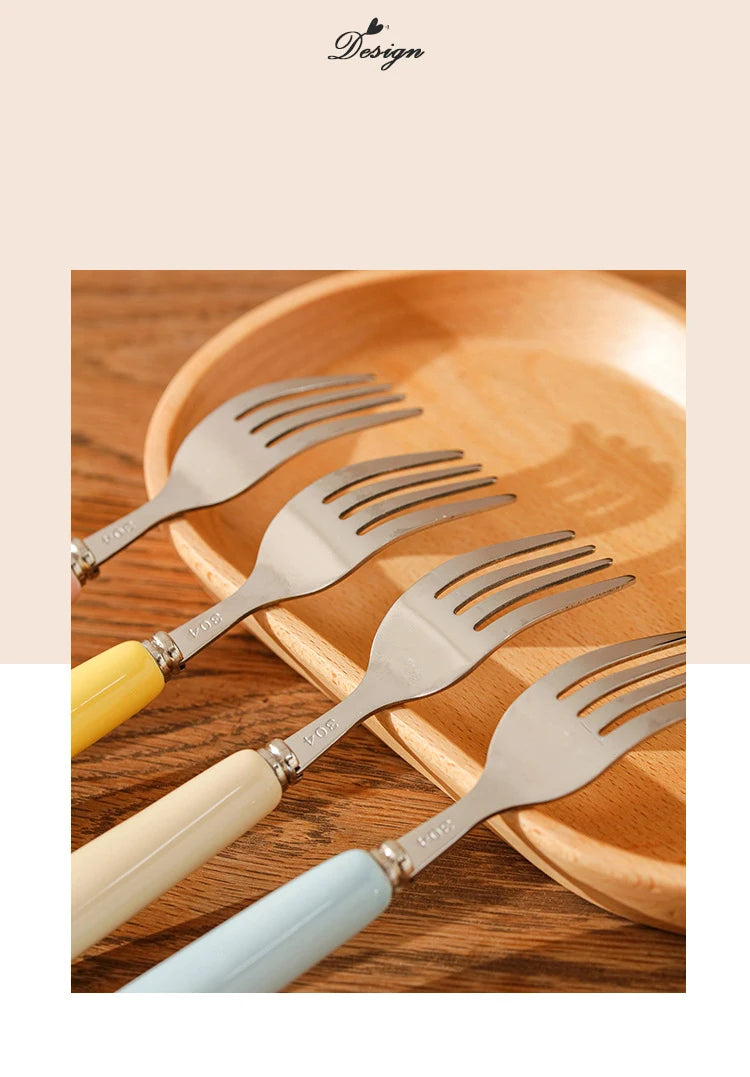 Animation Cartoon Snoopy Stainless Steel Spoon Ceramic Handled Spoon Fork Kawaii Children's Baby Tableware Cute Fruit Fork