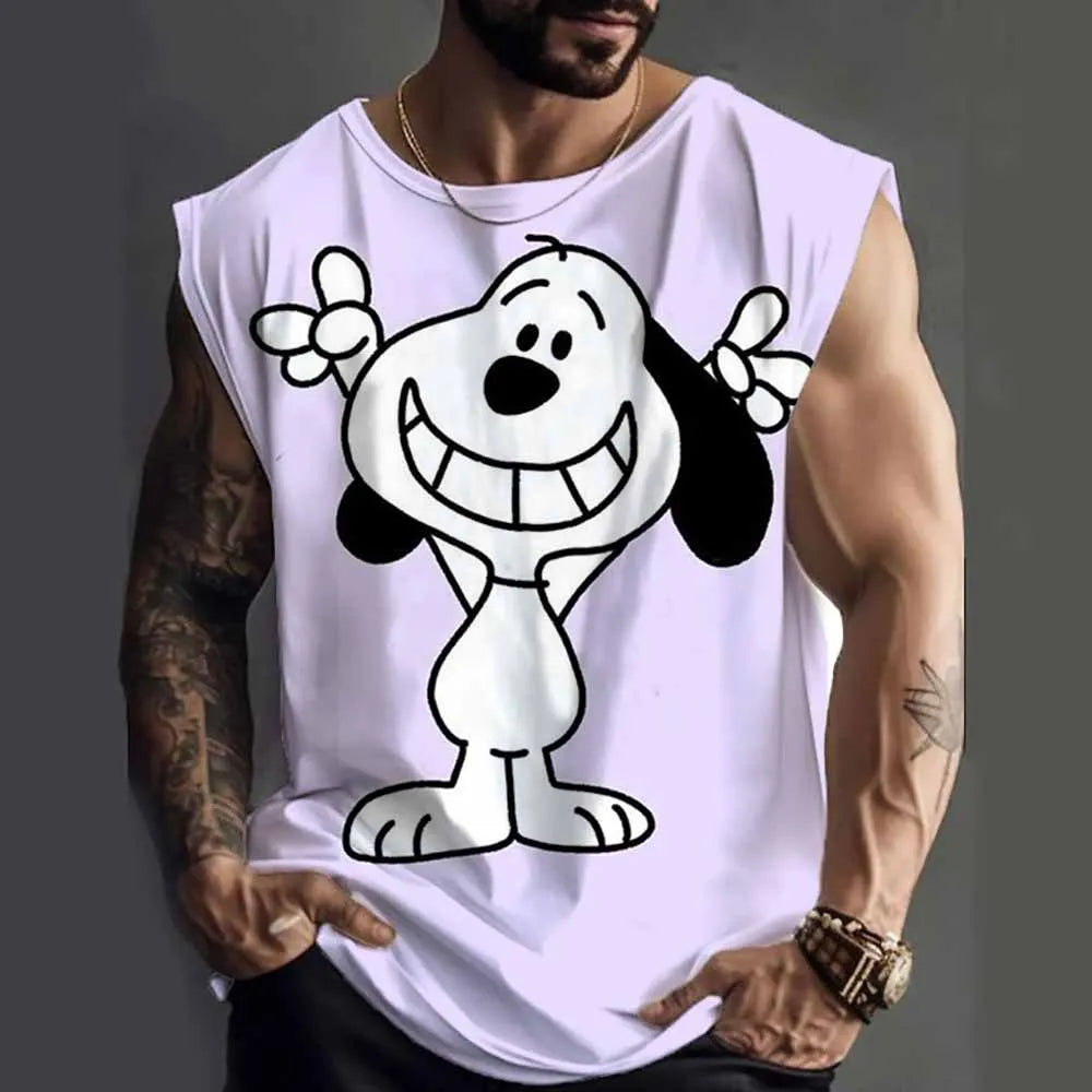 Snoopy funny print Tank Tops For Men Fashion Summer Sleeveless Casual Sports Fitness Vest Quick Dry Breathable Oversized