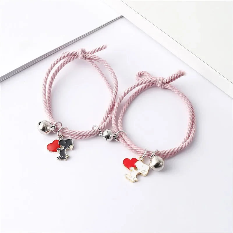 1Pair Snoopy Bracelet Couple Charm Adjustable Braided Magnetic Attraction Bracelet Cute Cartoon Friend Braid Rope Jewelry Gifts
