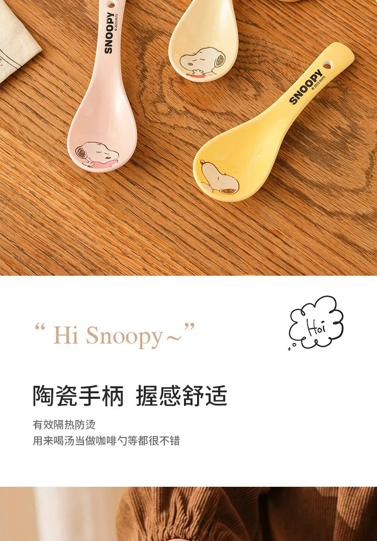 Snoopy Spoon Cartoon Ceramics Spoon Cute Child Snoopy Tableware Spoon Gift Girl Drink Porridge Spoon Hanging Hole Wholesale