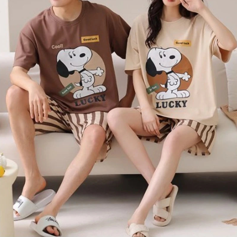 Two Piece Summer Pajamas Set For Couples Snoopy Pyjama