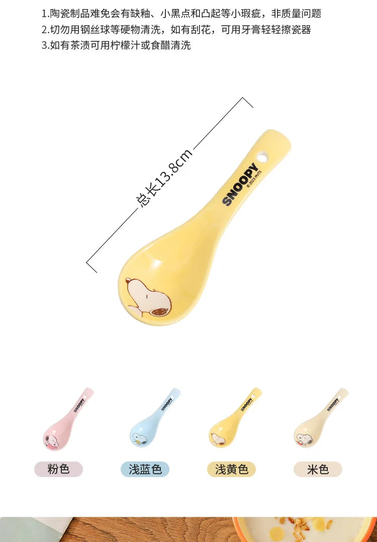 Snoopy Spoon Cartoon Ceramics Spoon Cute Child Snoopy Tableware Spoon Gift Girl Drink Porridge Spoon Hanging Hole Wholesale