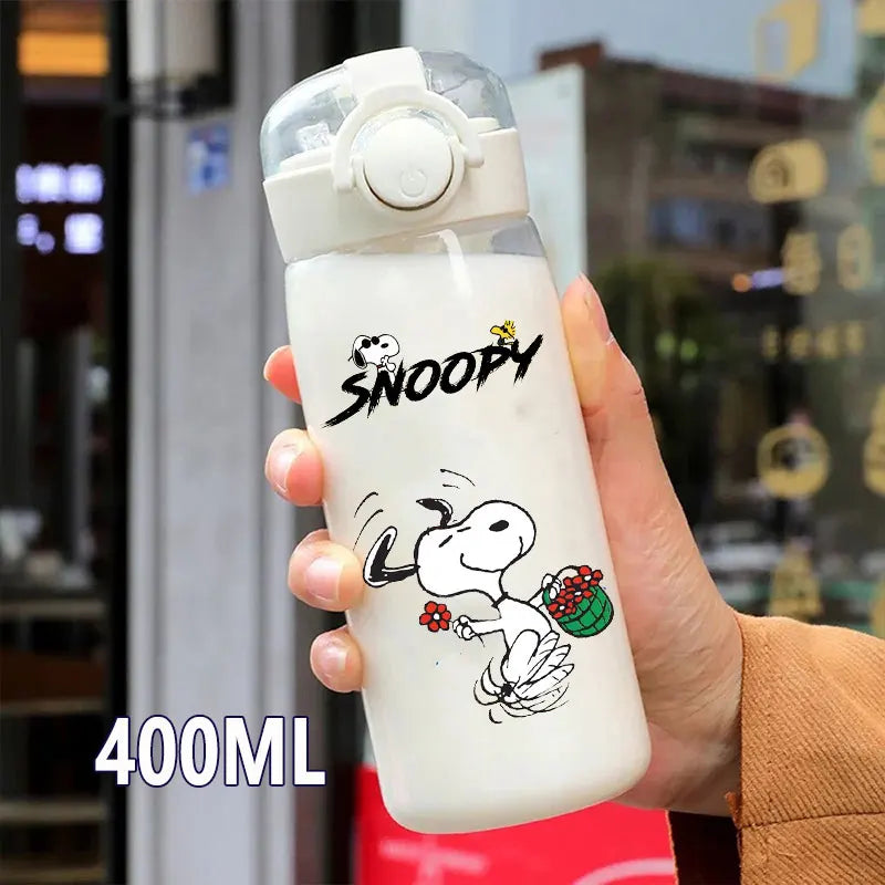 Snoopy Straw Bottles 600ml/400ML Transparent Plastic Anti Drop Water Bottle Children Students Charlie Browns Outdoor Capacity