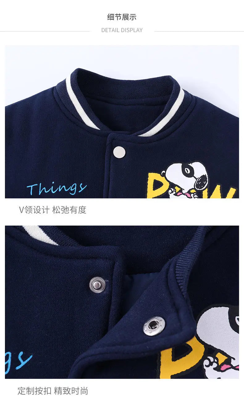Snoopy cartoon cute student baseball jacket creative personality unisex children's autumn new style coat top gift wholesale