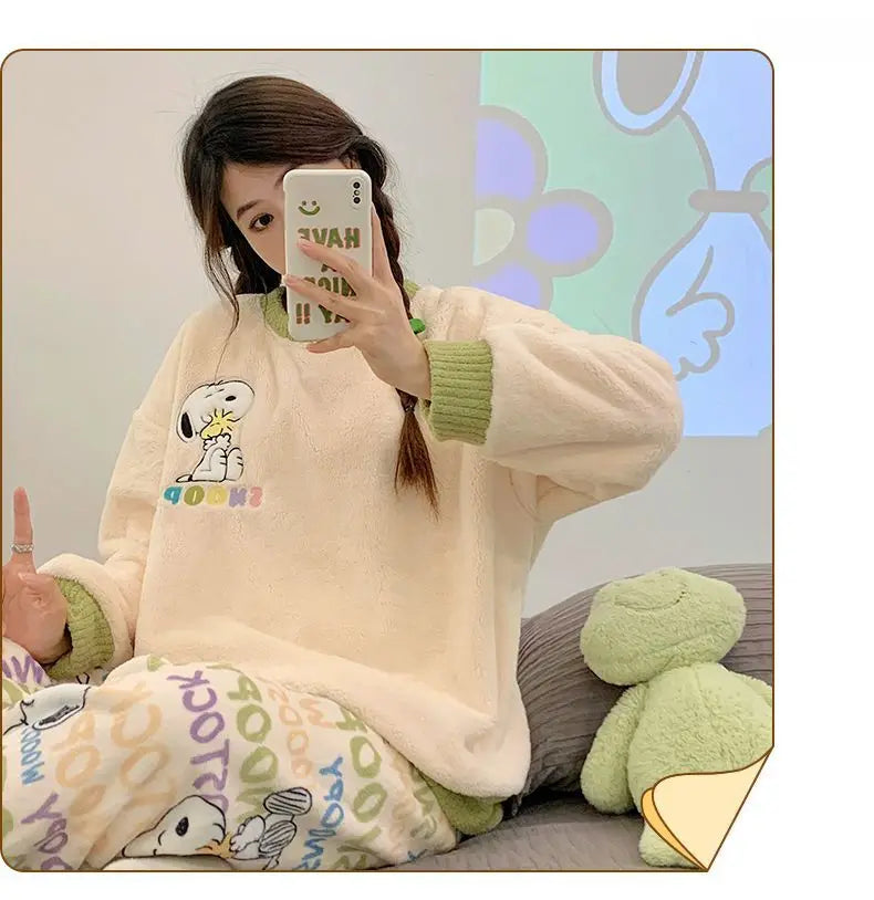 Flannel Pajama Set Kawaii Snoopy Pyjama