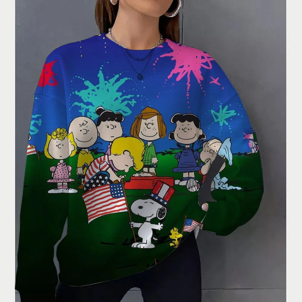 2026 autumn and winter new Snoopy round neck loose sportswear women's casual long sleeved pullover hooded top