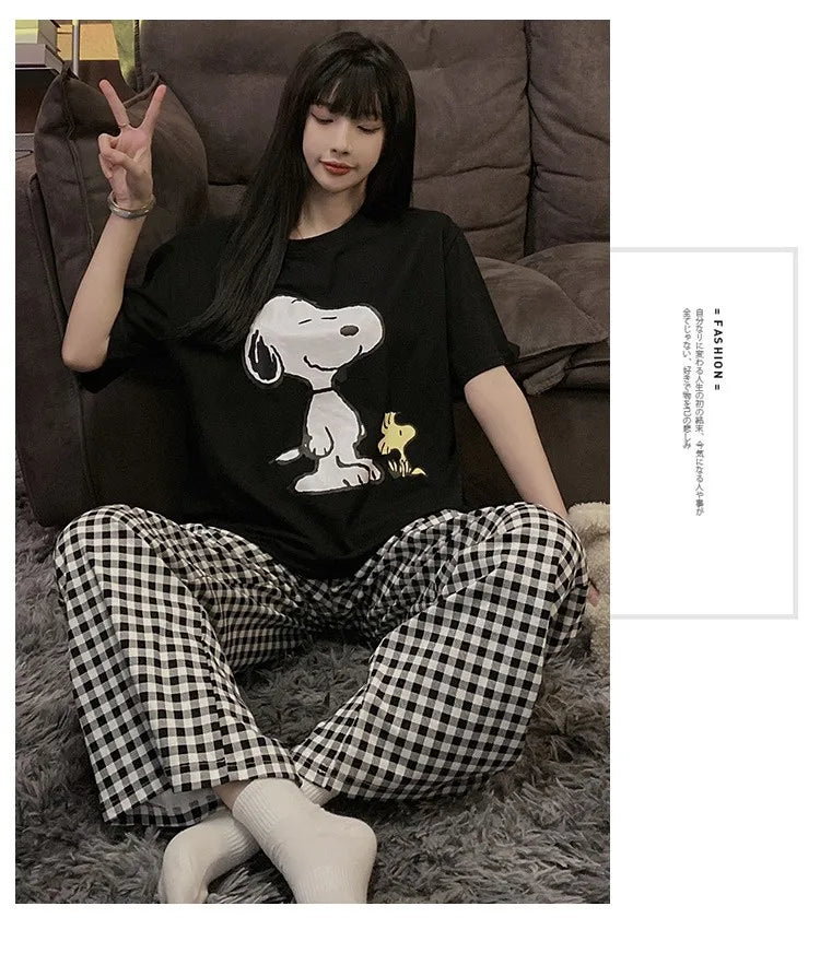 Pajama Set Short Sleeve Pants Loose Fit Snoopy Shirt