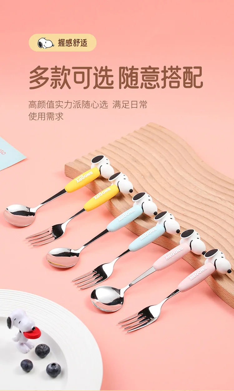 Anime Snoopy Spoon Fork Child Cartoon Snoopy Doll Fruit Fork Spoon Suit Girl Tableware Stainless Steel Student Spoon Fork