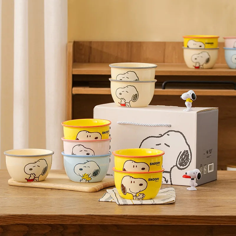 Miniso Kawaii Snoopy Authentic Ceramic 4.5-inch Tableware Bowls 4 Cartoon Large-capacity 400ml Soup Rice Bowl Gift Box