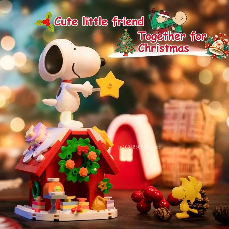 Snoopy Christmas Tree Building Blocks Anime Cartoon Model Desktop Ornament Educational Toy Children's Surprise Holiday Gift