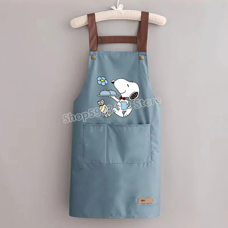 Snoopys Kitchen Apron Waterproof Ladies Men Home Apron Wipeable Oil Resistant Baking Barbecue Restaurant Cafe Aprons Kawaii Gift