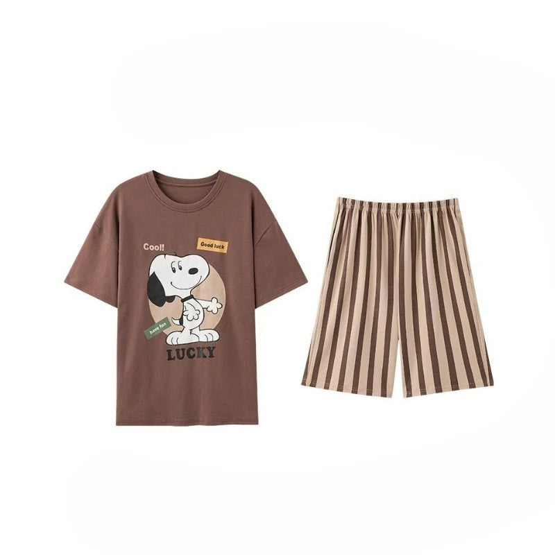 Two Piece Summer Pajamas Set For Couples Snoopy Pyjama
