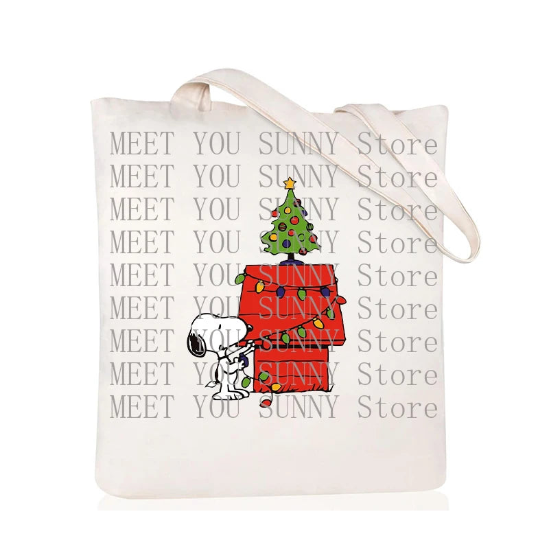Snoopy Backpack Cartoon Christmas Canvas Tote Large