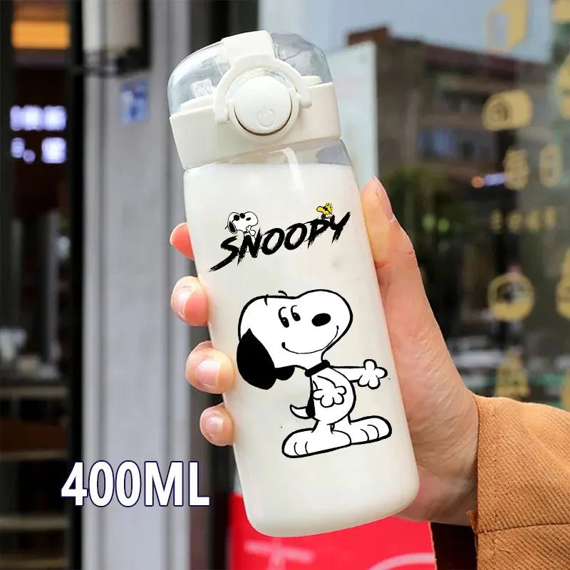 Snoopy Straw Bottles 600ml/400ML Transparent Plastic Anti Drop Water Bottle Children Students Charlie Browns Outdoor Capacity