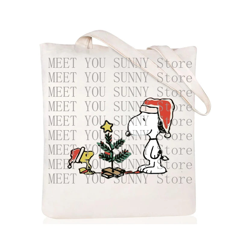 Snoopy Backpack Cartoon Christmas Canvas Tote Large