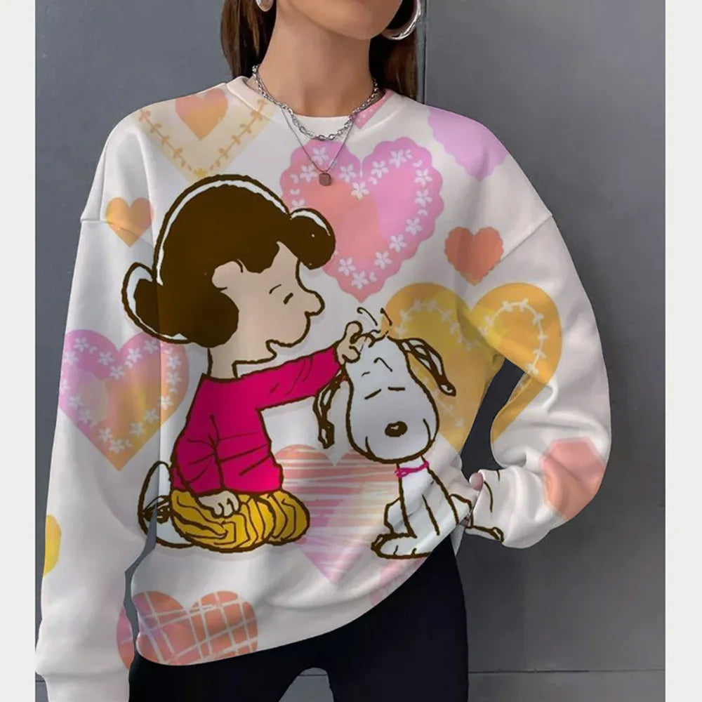 2026 autumn and winter new Snoopy round neck loose sportswear women's casual long sleeved pullover hooded top