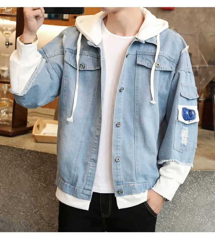 Denim Hooded Jacket Drawstring Retro Jean Snoopy Hoodie