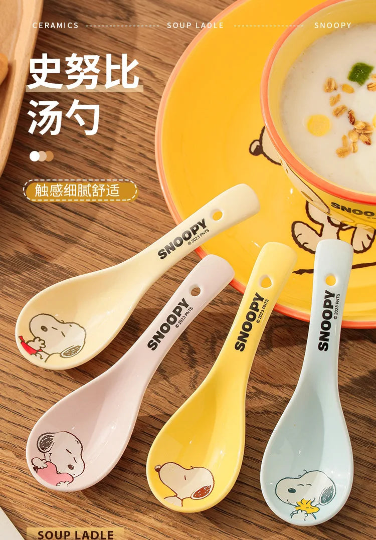 Snoopy Spoon Cartoon Ceramics Spoon Cute Child Snoopy Tableware Spoon Gift Girl Drink Porridge Spoon Hanging Hole Wholesale