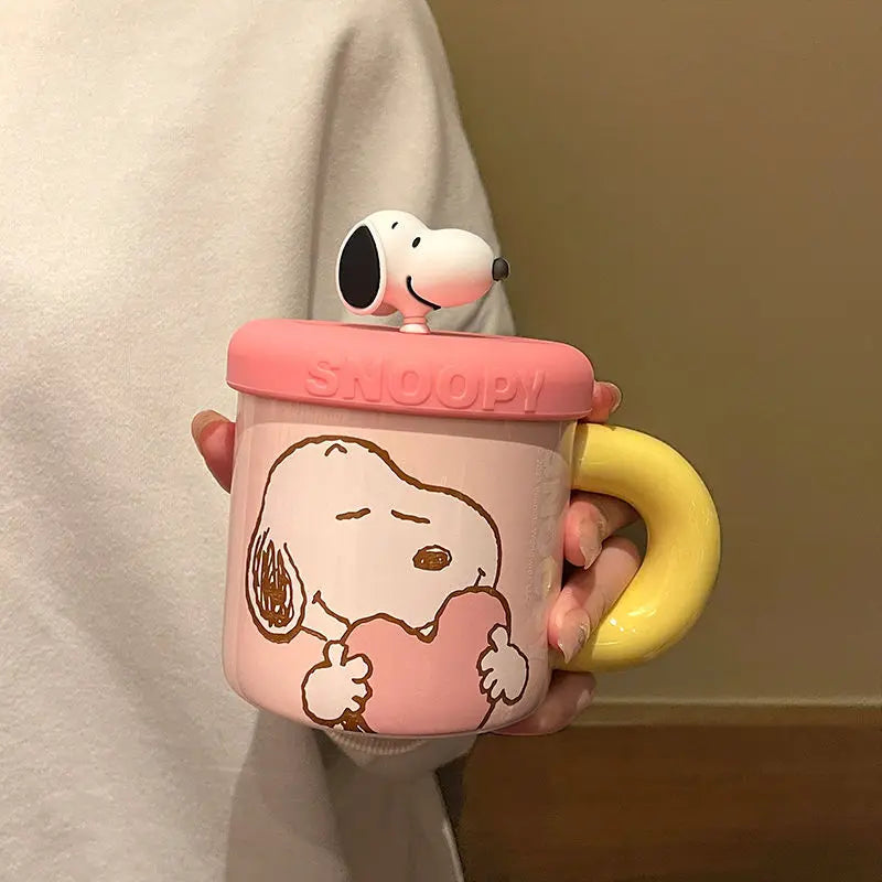 Cartoon Ceramic Coffee Mug With Lid Snoopy Cup