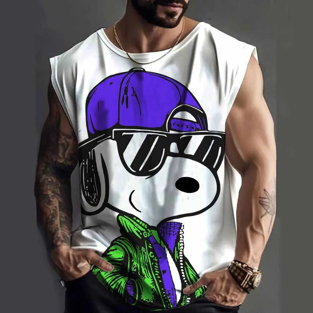 Snoopy funny print Tank Tops For Men Fashion Summer Sleeveless Casual Sports Fitness Vest Quick Dry Breathable Oversized