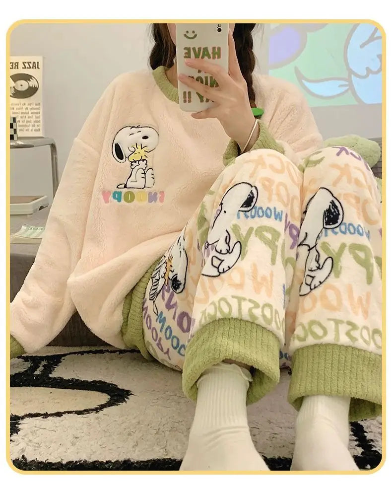 Flannel Pajama Set Kawaii Snoopy Pyjama
