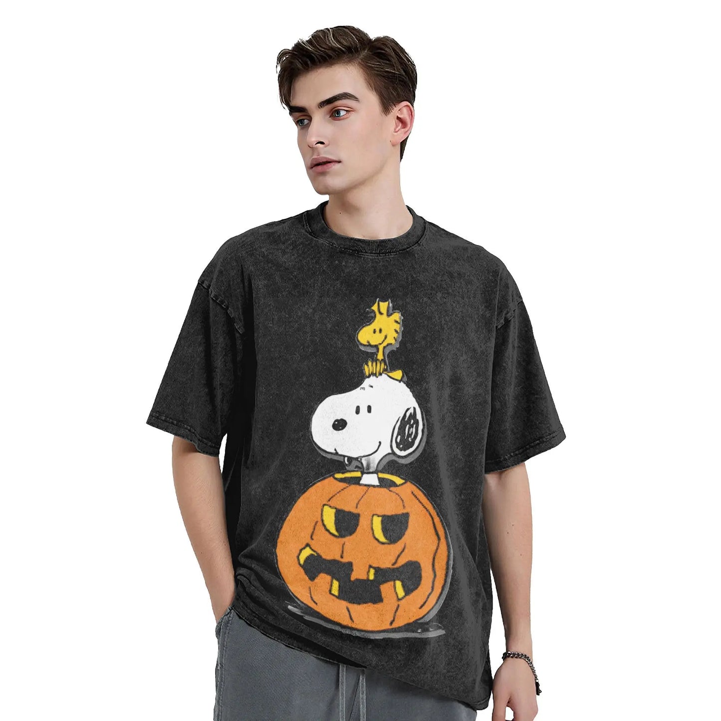 Harajuku Washed Snoopy Pumpkin Print Tee Snoopy Shirt