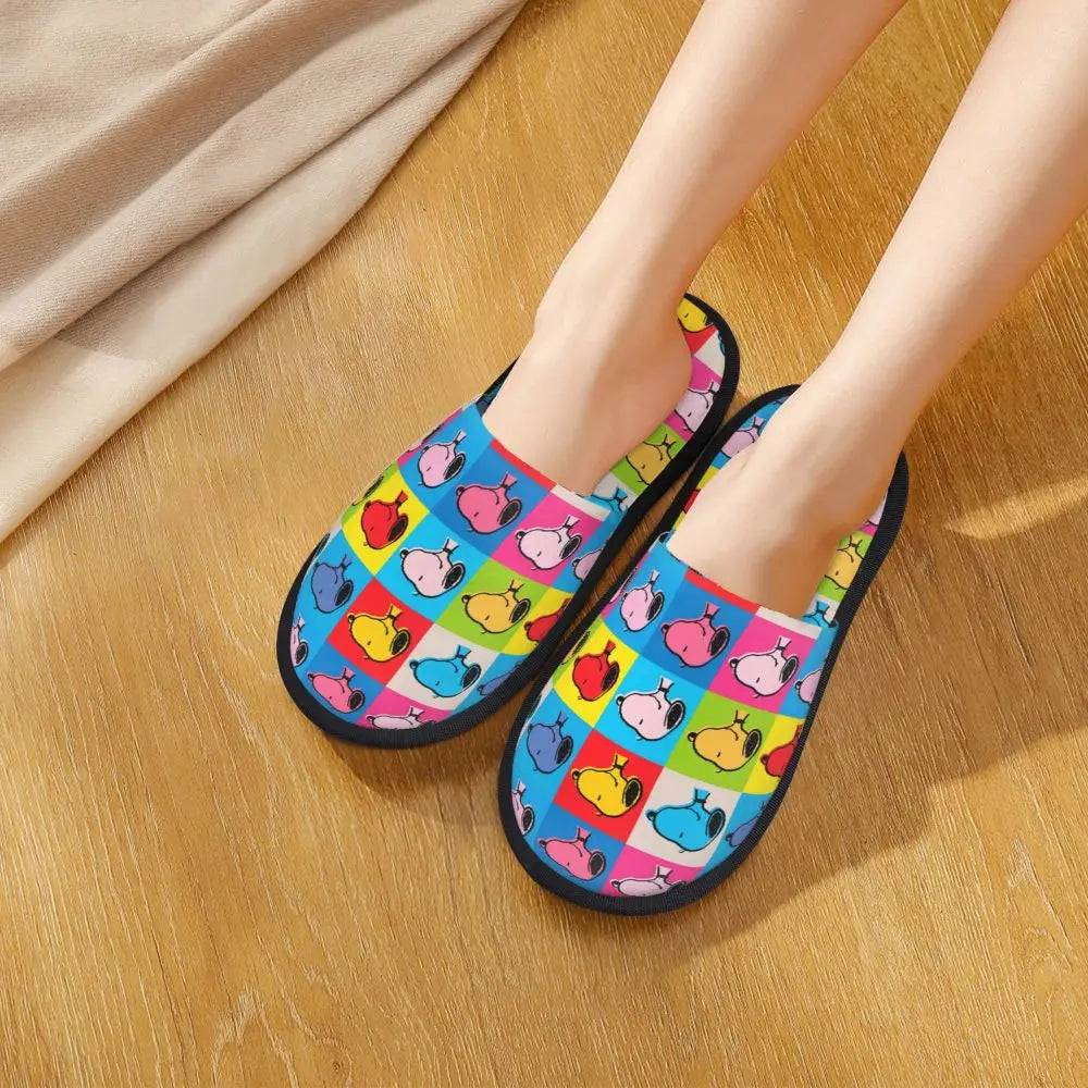 Memory Foam Pattern Slippers Faux Fur Snoopy Slippers