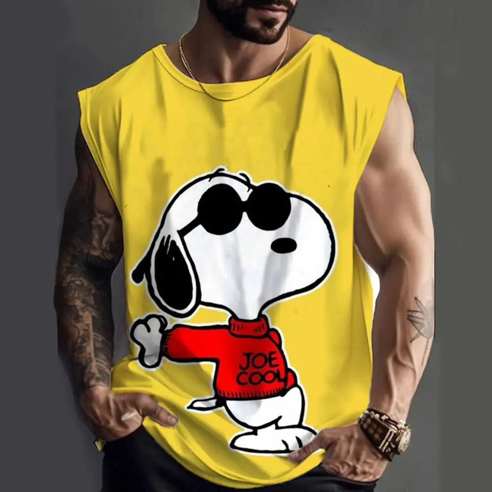 Snoopy funny print Tank Tops For Men Fashion Summer Sleeveless Casual Sports Fitness Vest Quick Dry Breathable Oversized