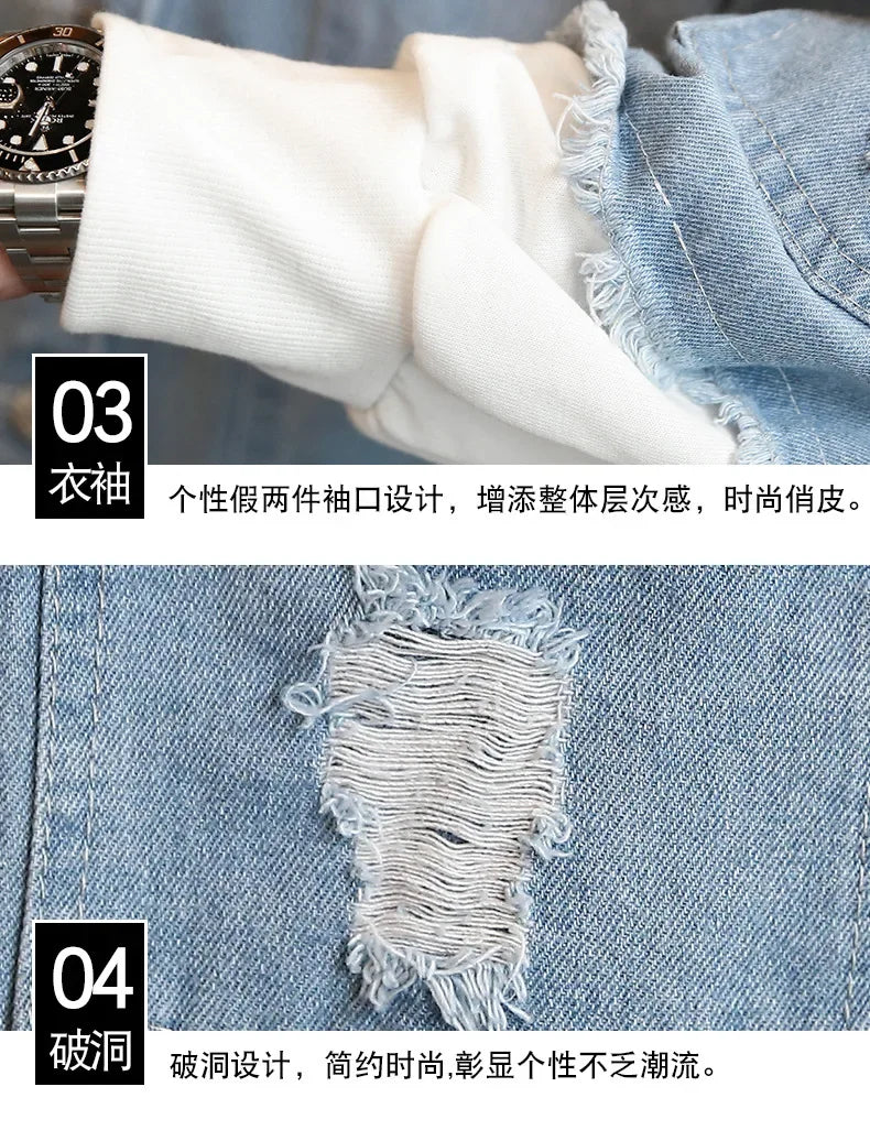 Denim Hooded Jacket Drawstring Retro Jean Snoopy Hoodie