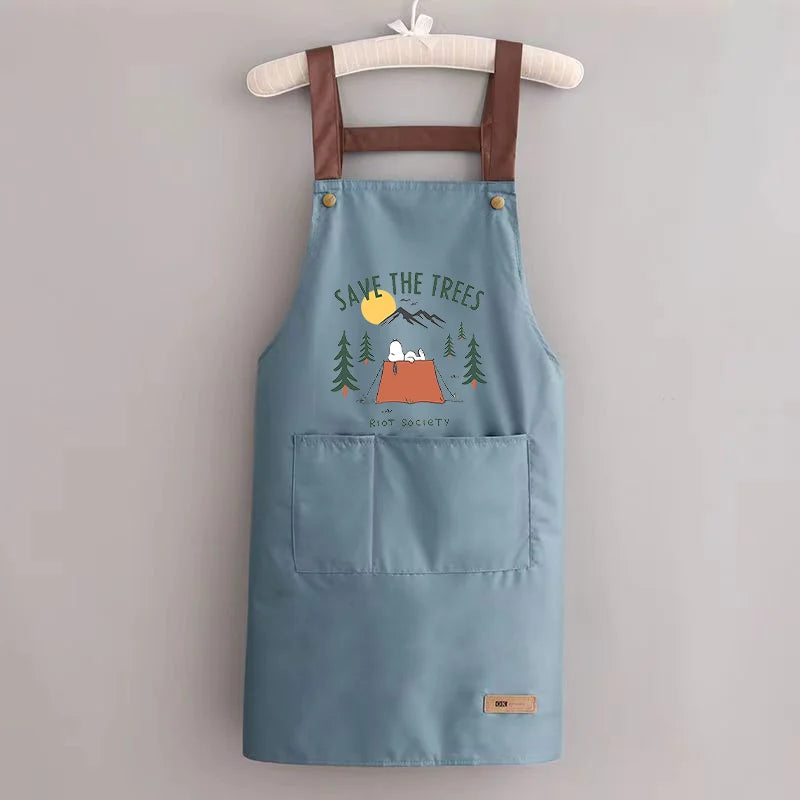 Snoopys Kitchen Apron Waterproof Ladies Men Home Apron Wipeable Oil Resistant Baking Barbecue Restaurant Cafe Aprons Kawaii Gift