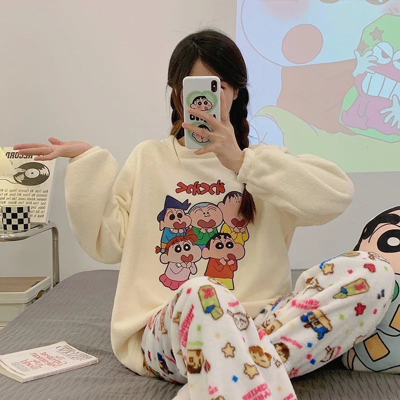 Peanuts Flannel Pajamas Coral Fleece Sleeves Snoopy Pyjama