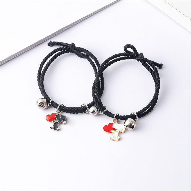 1Pair Snoopy Bracelet Couple Charm Adjustable Braided Magnetic Attraction Bracelet Cute Cartoon Friend Braid Rope Jewelry Gifts