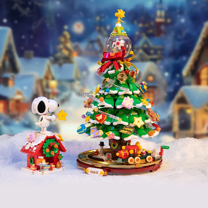 Snoopy Christmas Tree Building Blocks Anime Cartoon Model Desktop Ornament Educational Toy Children's Surprise Holiday Gift