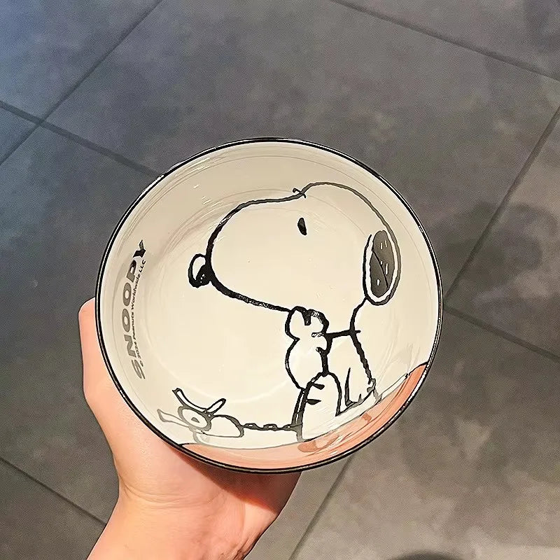 Snoopy New Cute Tableware Ceramic Bowl Particularly Beautiful And High-Value Kawaii Set Bowl Anime Cartoon Household Tableware