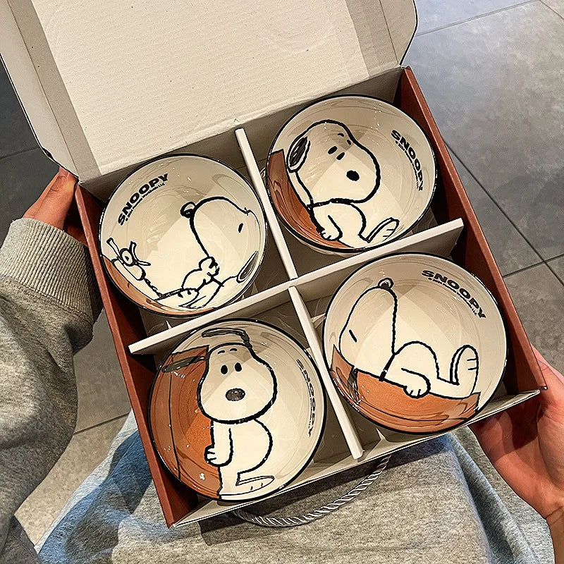 Snoopy New Cute Tableware Ceramic Bowl Particularly Beautiful And High-Value Kawaii Set Bowl Anime Cartoon Household Tableware