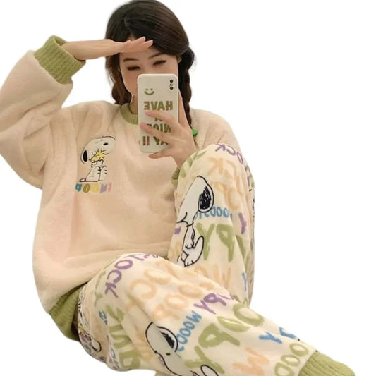 Flannel Pajama Set Kawaii Snoopy Pyjama