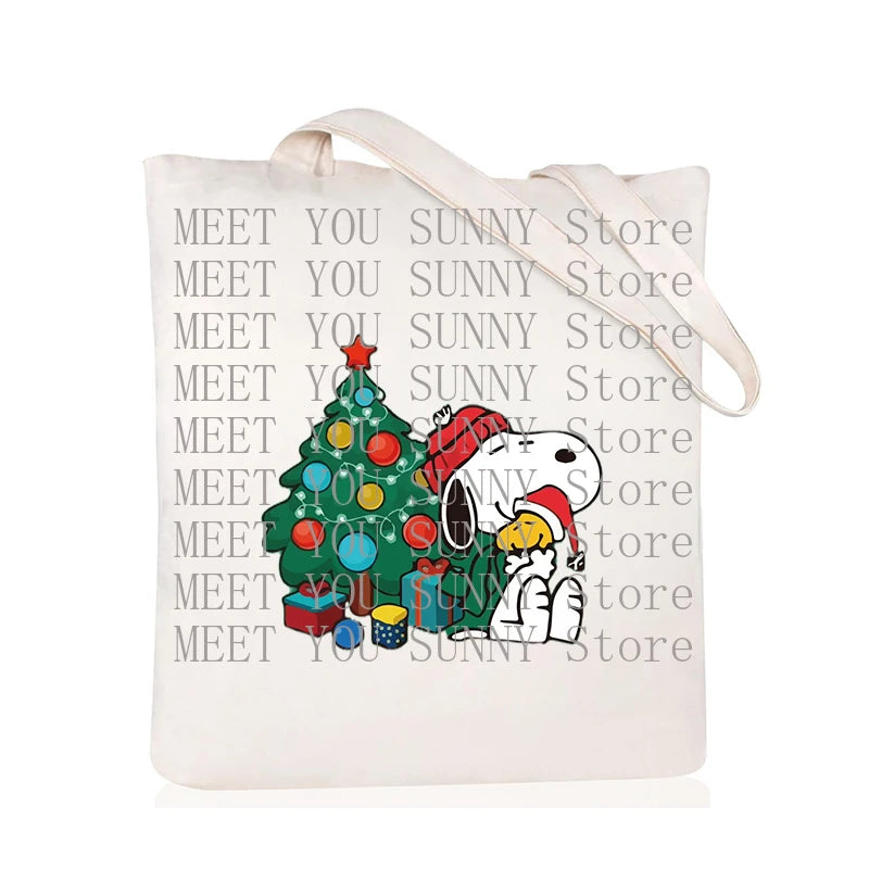 Snoopy Backpack Cartoon Christmas Canvas Tote Large