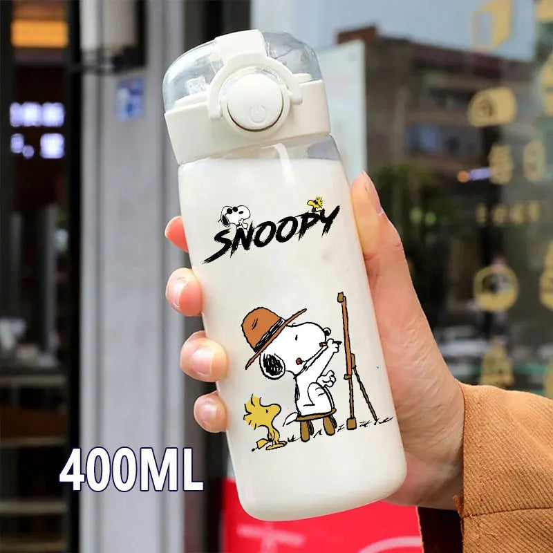 Snoopy Straw Bottles 600ml/400ML Transparent Plastic Anti Drop Water Bottle Children Students Charlie Browns Outdoor Capacity