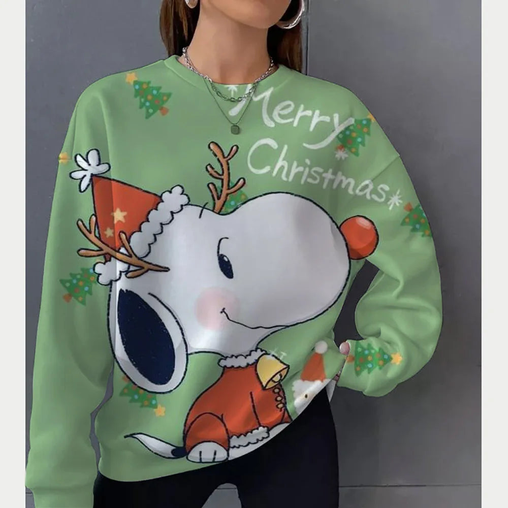 2026 autumn and winter new Snoopy round neck loose sportswear women's casual long sleeved pullover hooded top