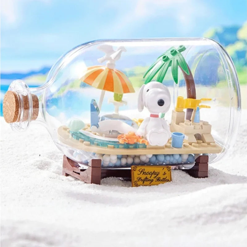 Miniso Snoopy Building Blocks Drifting Bottle Series Desktop Ornaments Collection Model Splicing Children's Toys Birthday Gifts