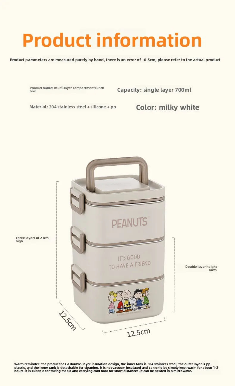 Stainless Steel Bento Box 2 Tier 500ml Snoopy Luch Box