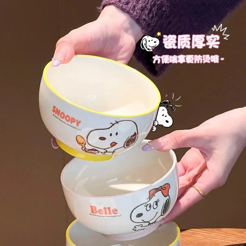 4Pcs Kawaii Snoopy Co-branded Cartoon Home Rice Bowl High Temperature Resistance Ceramic Tableware Set Gift Box Birthday Gift